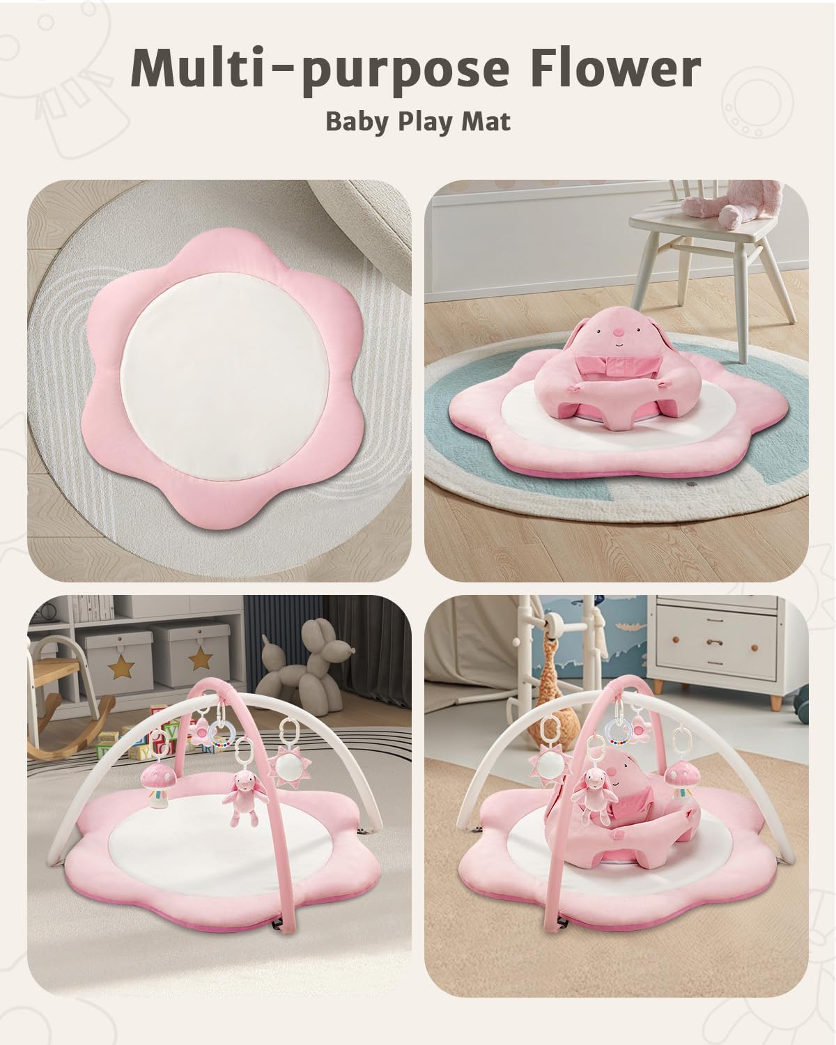 Detalle 2 de suihuooo 3-in-1 Baby Play Mat with Infant Seat and 5 Detachable Toys