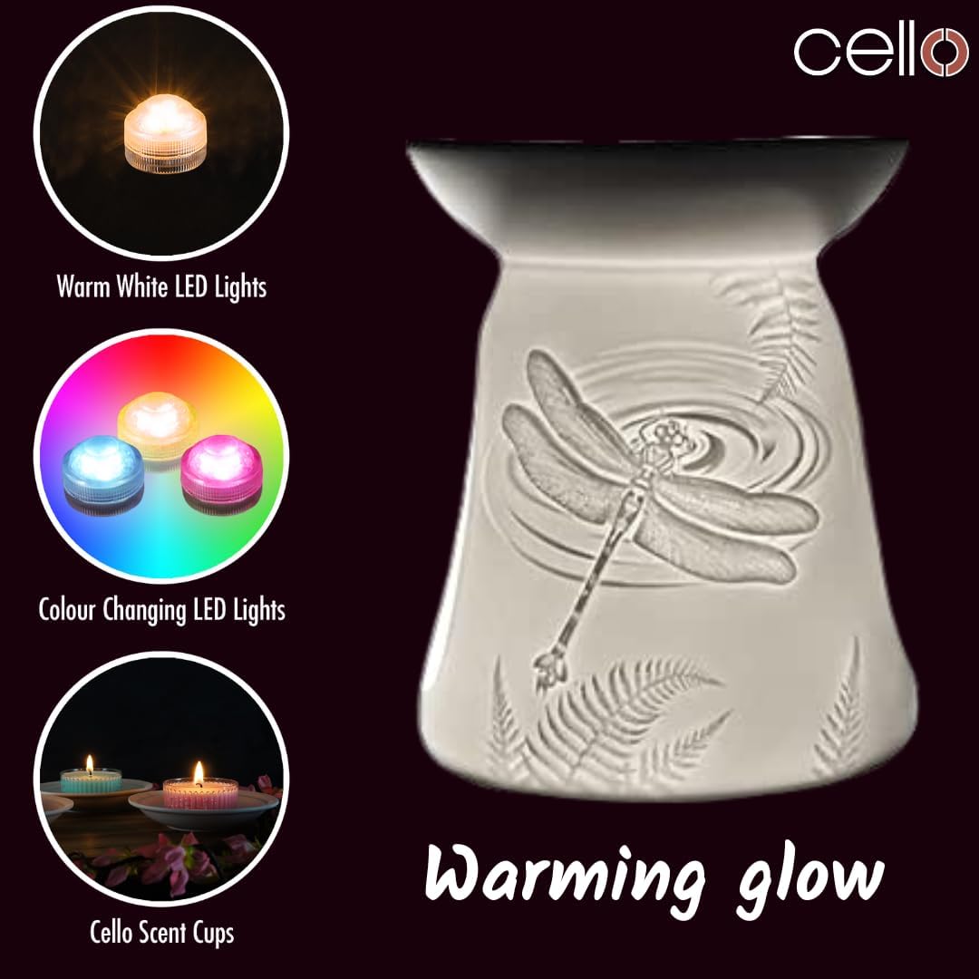 Thumbnail 3 de Cello Wax Melt Burner (Dragonfly Design) in Porcelain with Lithophane Effect