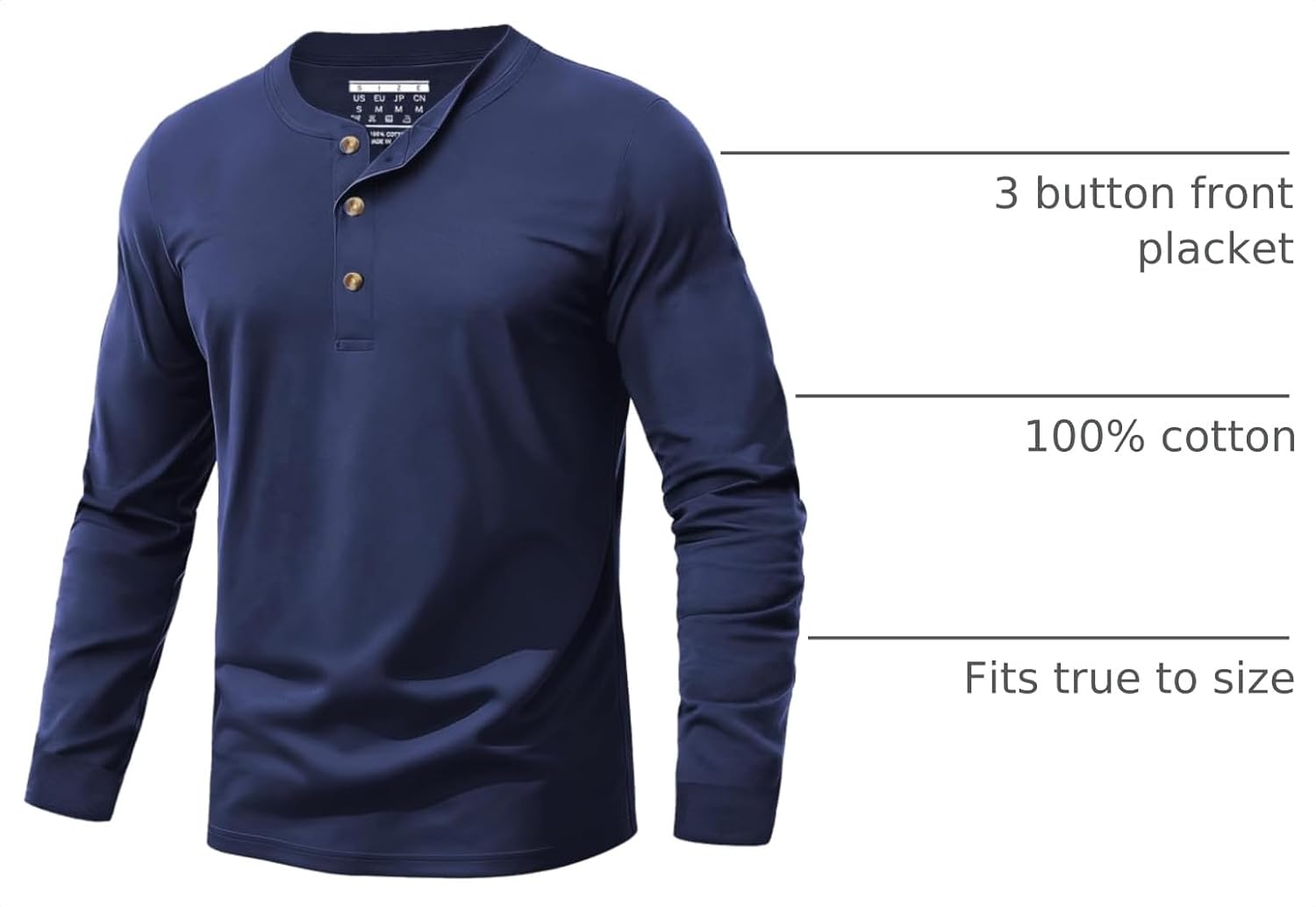 Detalle 2 de EKLENTSON Men's Henley Shirt, Cotton