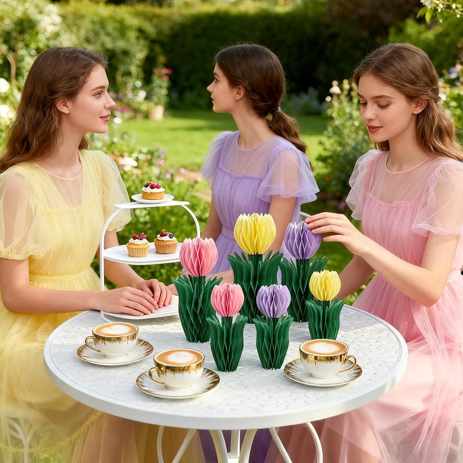 Thumbnail 6 de SUNBEAUTY 9er-Set 3D Tulpen & Wabenbälle in Rosa, Lila und Gelb für Frühlings- & Party-Deko