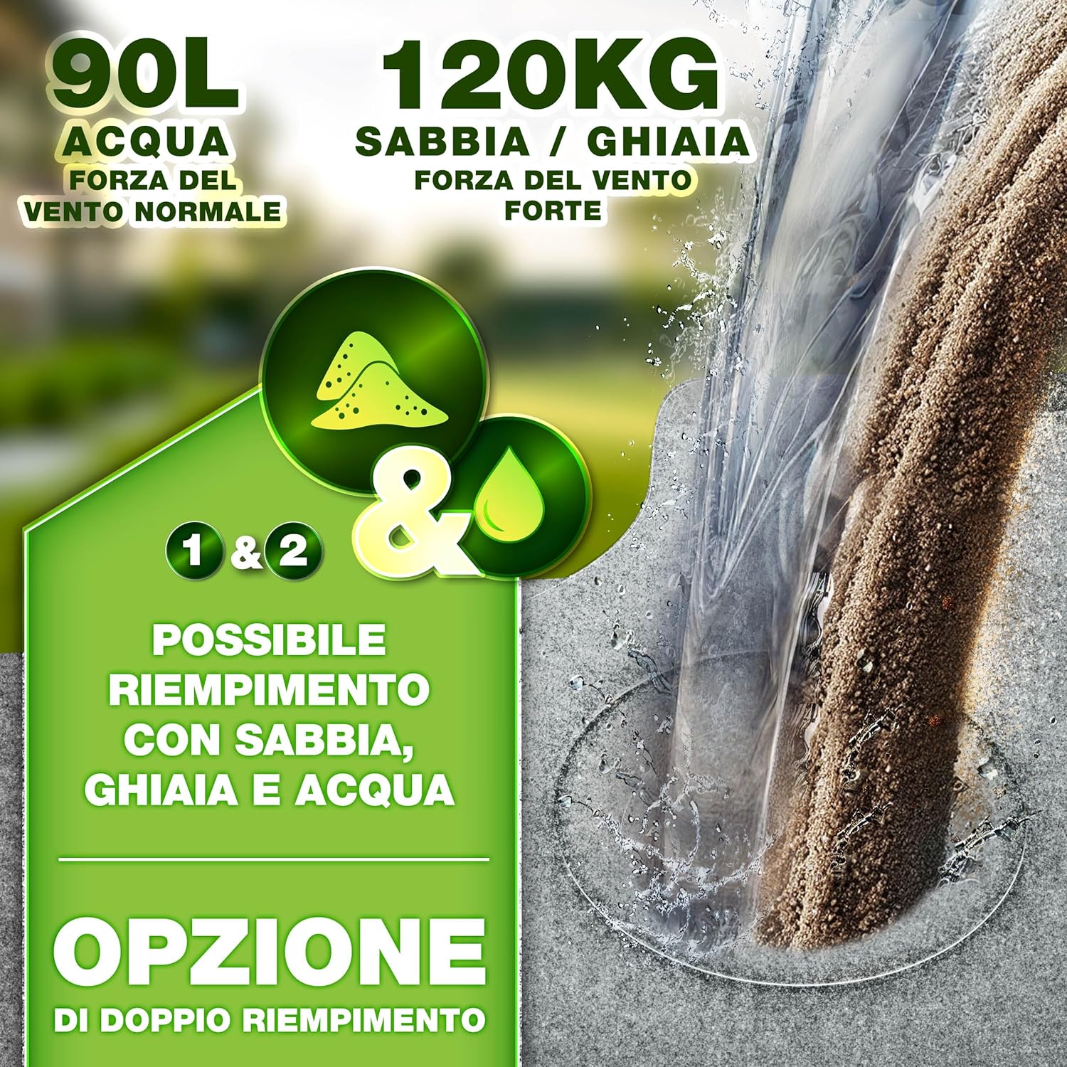 Thumbnail 2 de tillvex® Base per ombrellone 90 litri (120 kg sabbia) da 4 pezzi, decentrato con connettore metallico – grigio granito