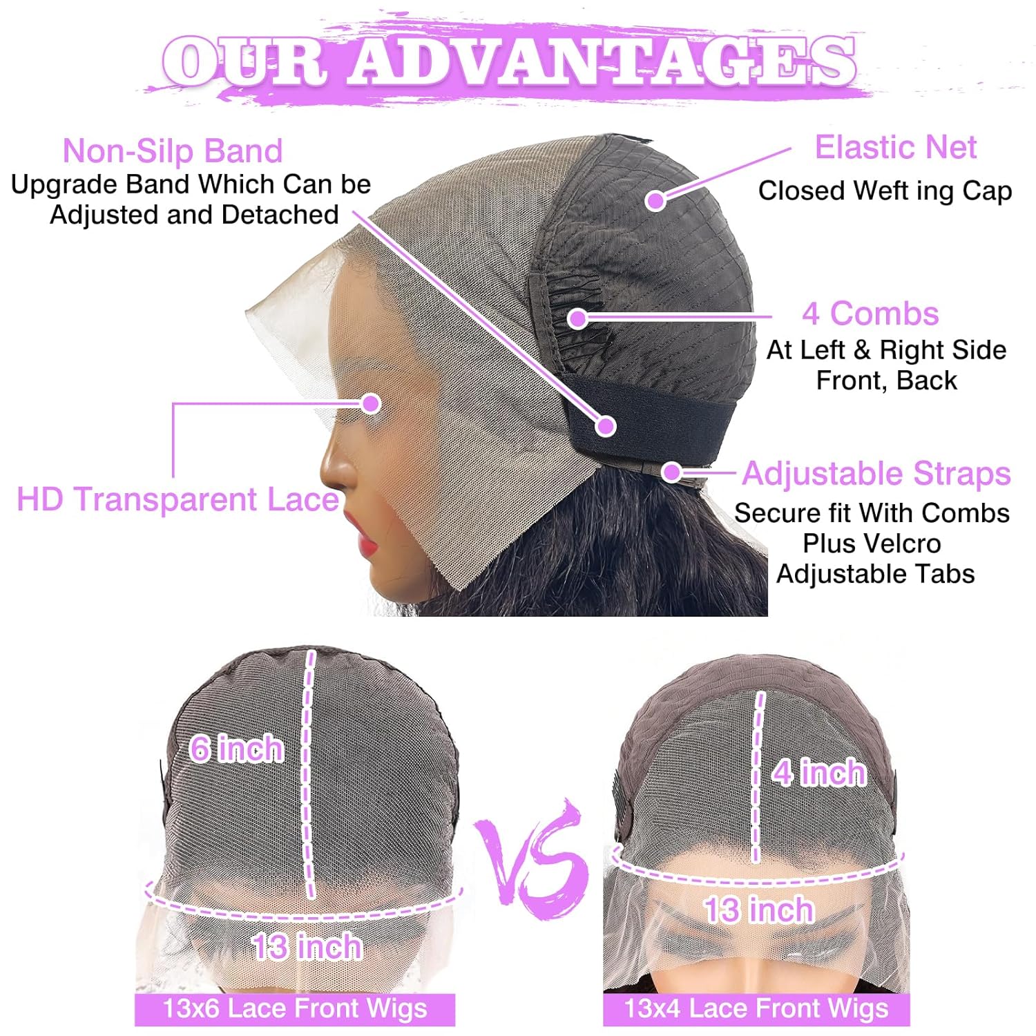 Thumbnail 2 de 250% Density Deep Wave Lace Front Wig 30in