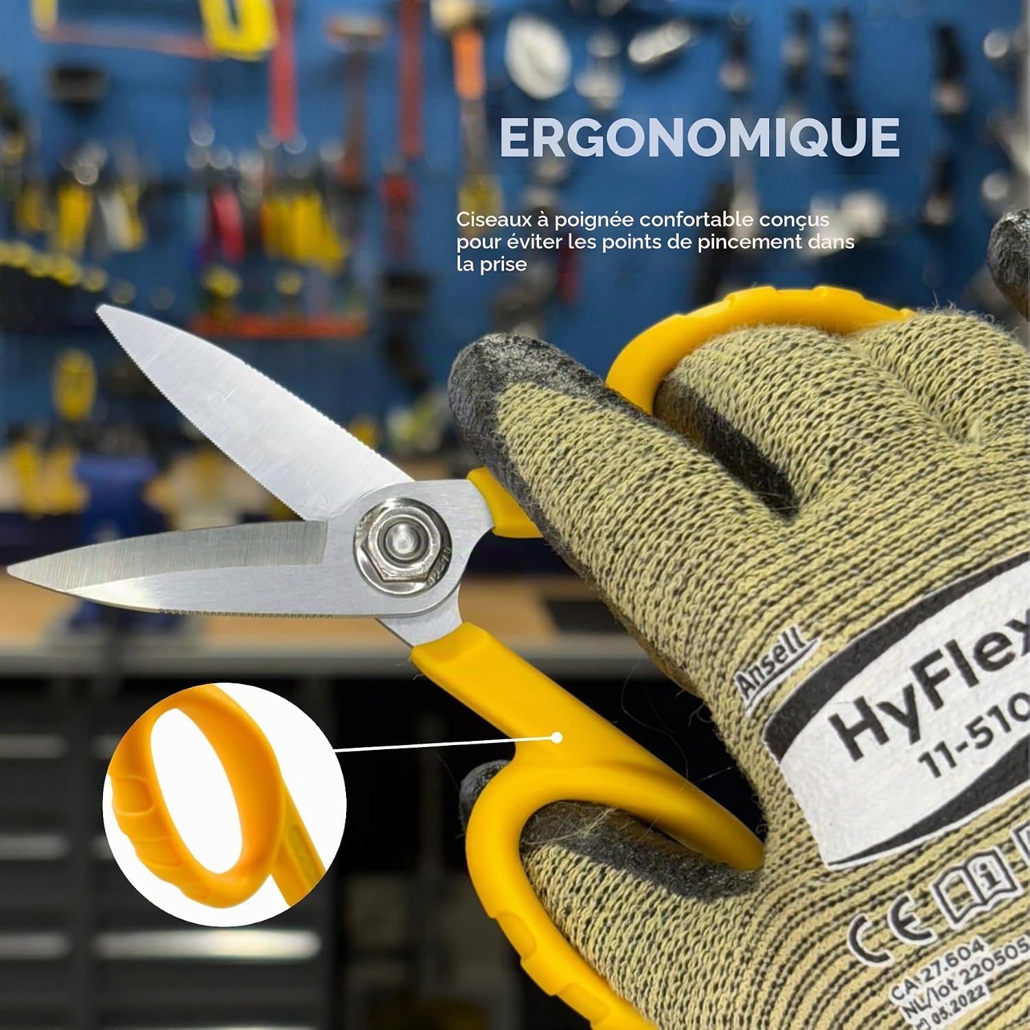 Detalle de Miller KS 1 Kevlar-schaar met microgekarteld lemmet van staal