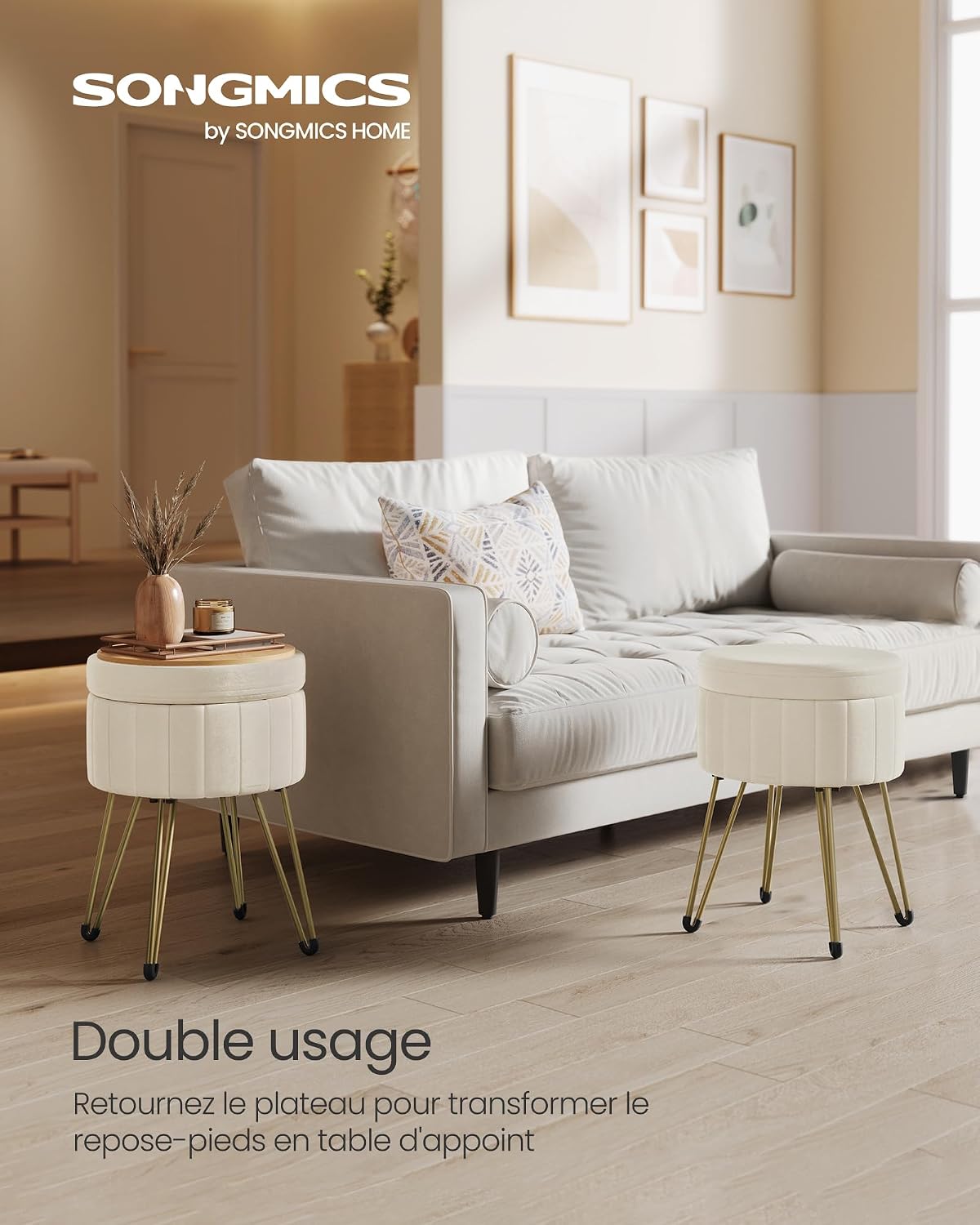 Detalle 2 de SONGMICS GIANA LOM003W01 opbergkruk in fluweel, rond, 39 x 44,4 cm
