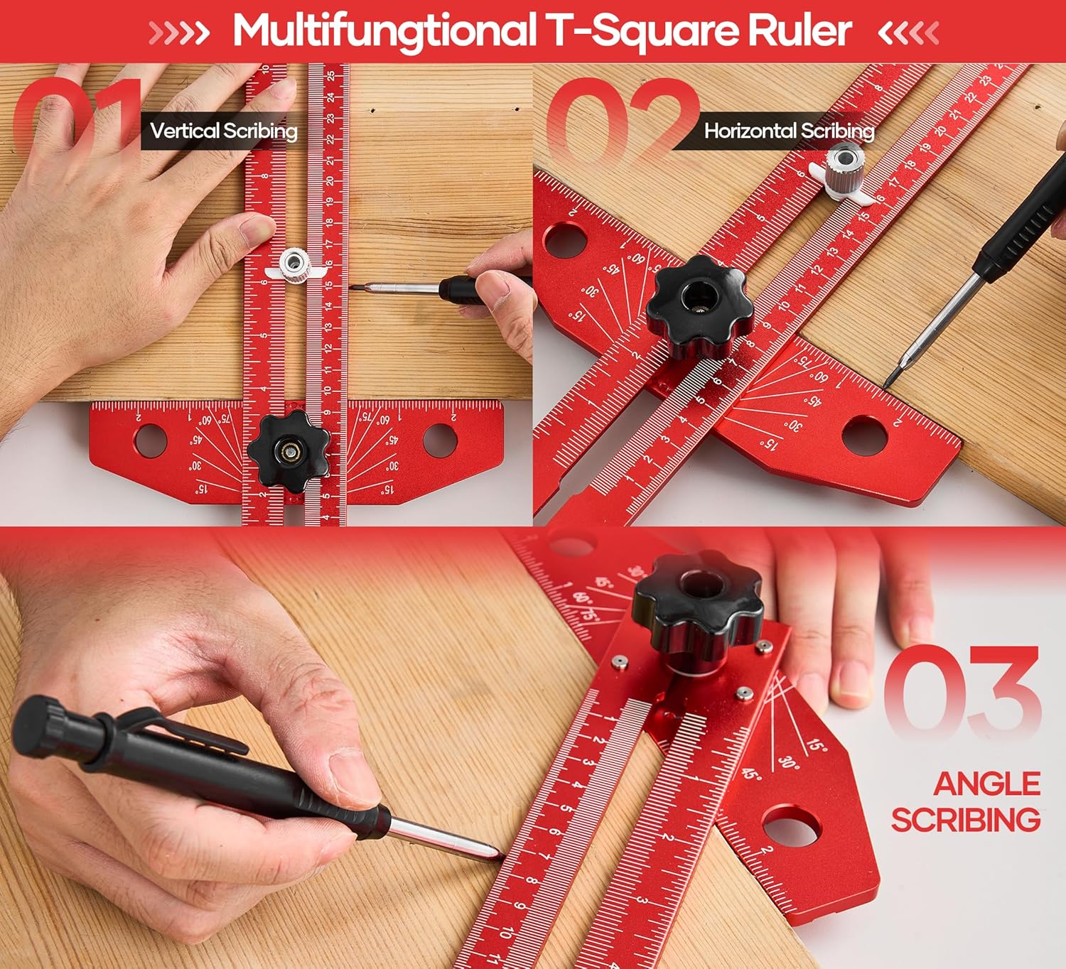 Thumbnail 3 de Saker aluminium alloy sliding T-square with precision angle adjustment scriber