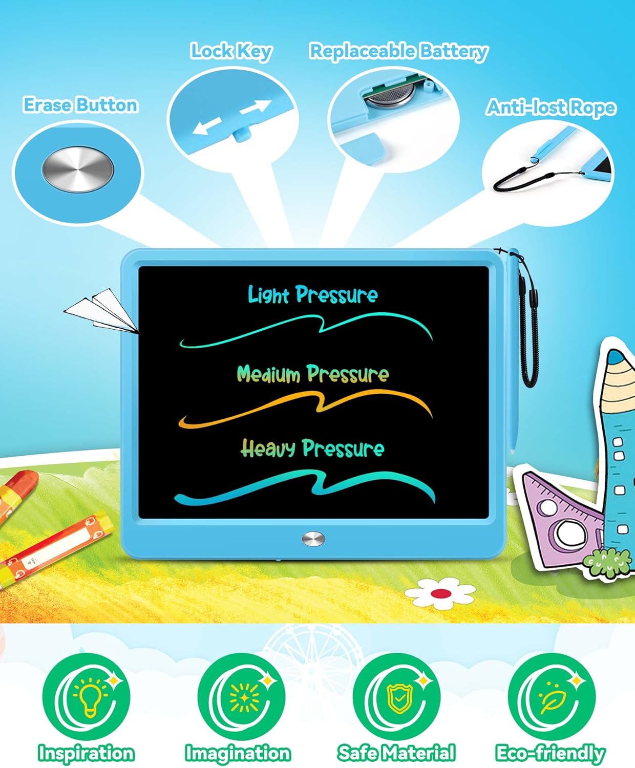 Thumbnail 3 de KOKODI 12 Inch LCD Writing Tablet with Anti-Lost Stylus (Blue) for Kids Ages 3–8