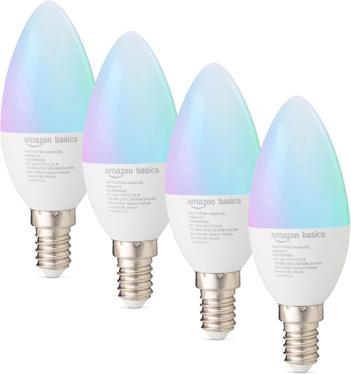 Imagen de Amazon Basics E14 Smart LED Bulb (4.7W) – Multicolour, 4-Pack, Alexa‑Only WiFi Bulbs en OfertitasTOP