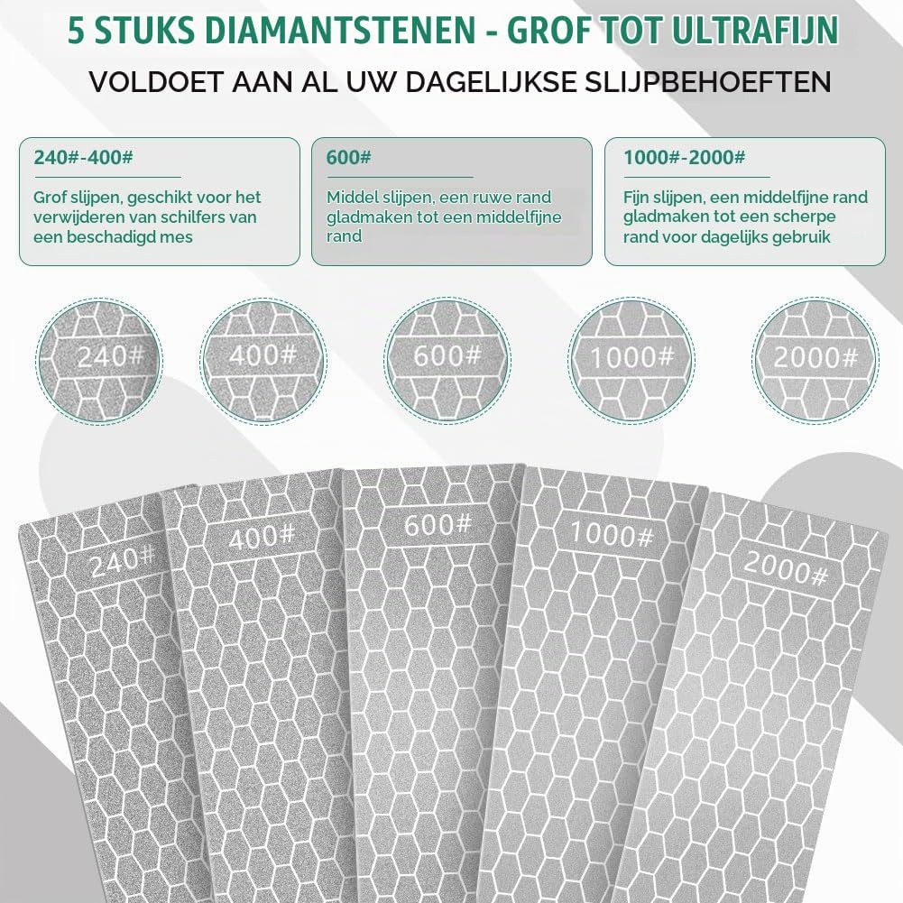 Detalle de Aolso diamantslijpstenenset met 5 korrels voor keuken- en tuinmessen
