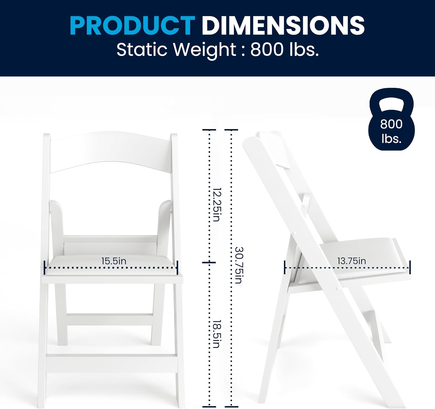 Detalle de Flash Furniture Folding Chair, White Resin
