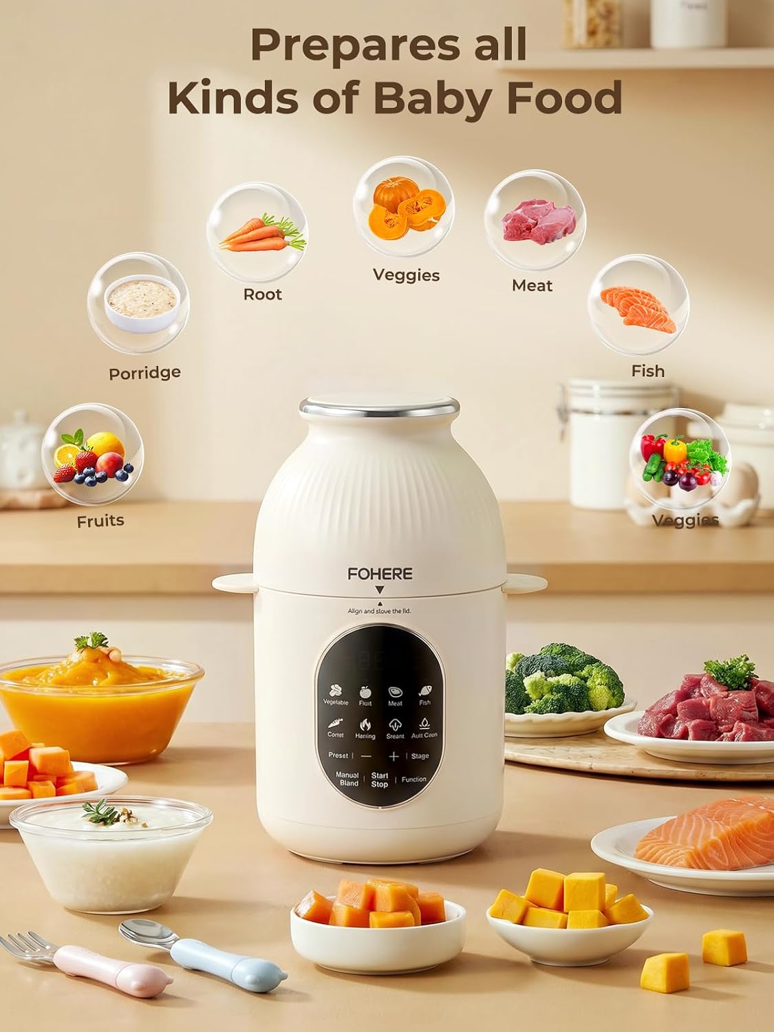 Detalle de FOHERE Baby Food Maker, Nutri Ease All Stage One Steamer Blender