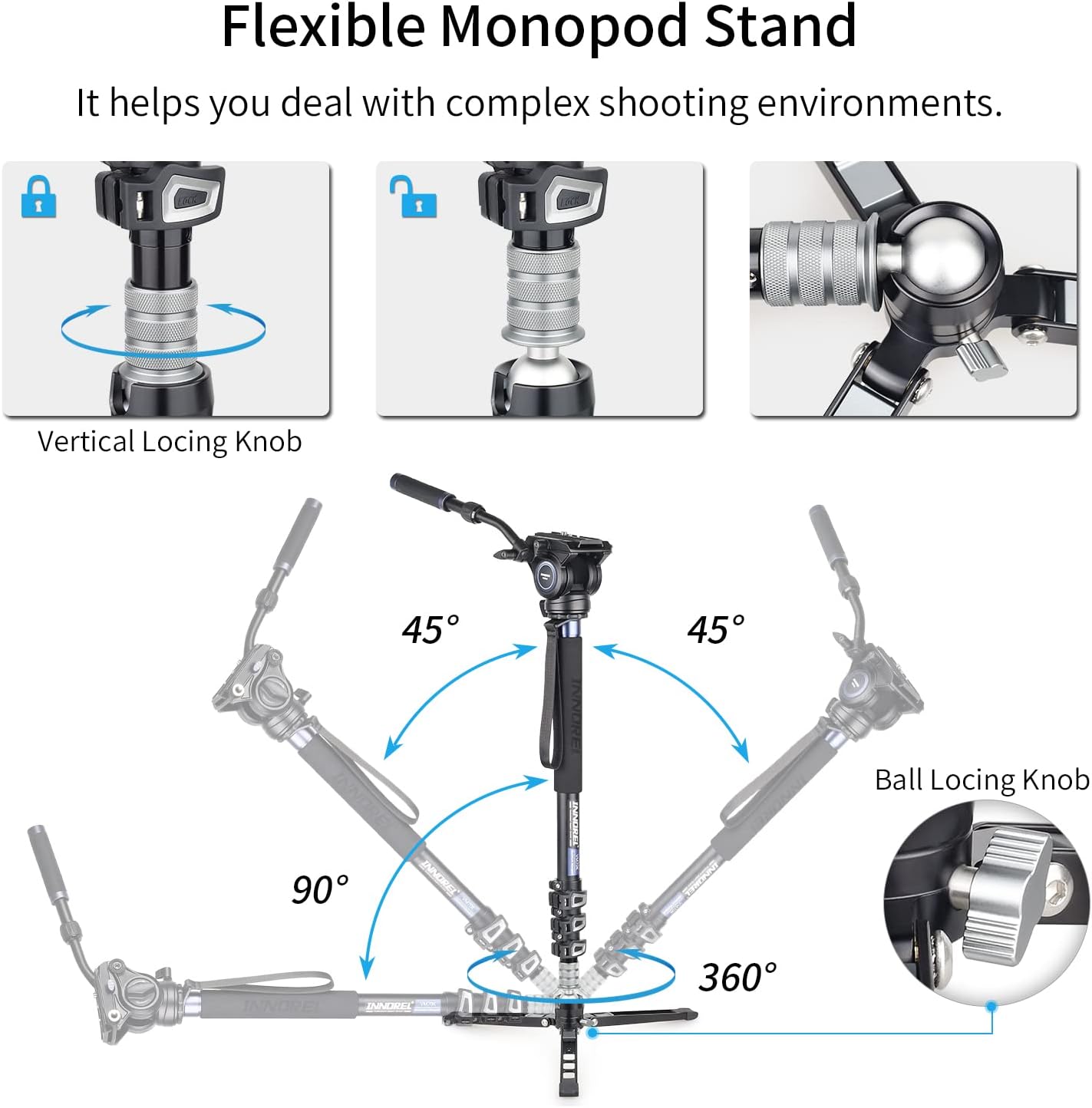 Thumbnail 4 de INNOREL VM70K Professional Video Monopod & F60 Fluid Head Kit (with bag)