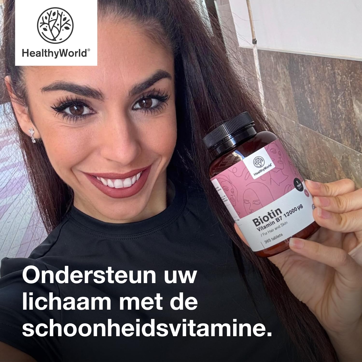 Detalle 2 de HealthyWorld Biotine 12.000 µg, 365 tabletten vitamine B7 voor haar, huid en nagels