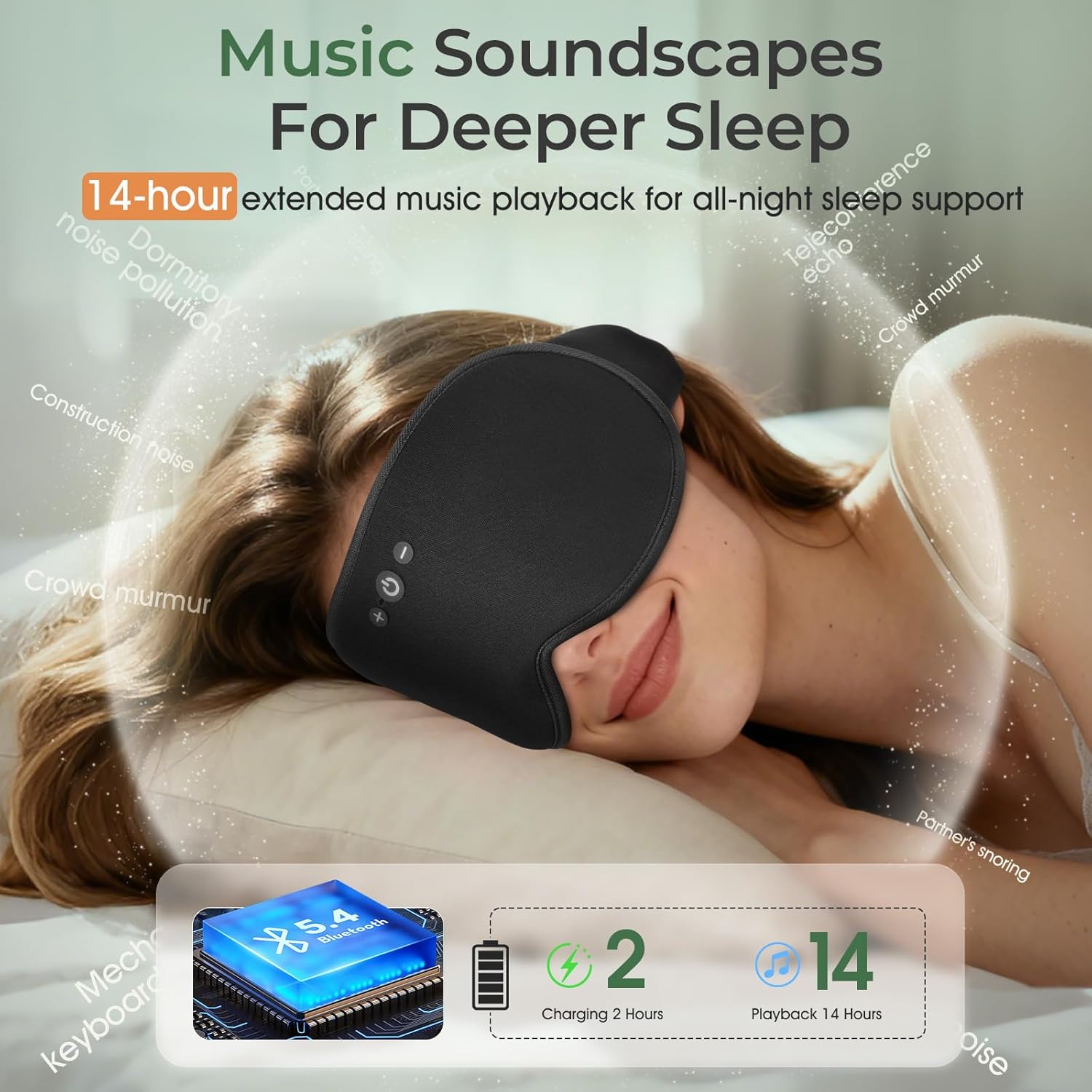 Thumbnail 4 de MUSICOZY Bamboo Cotton Sleep Mask Headphones – 3D blackout Bluetooth 5.4 eye mask with 14H music