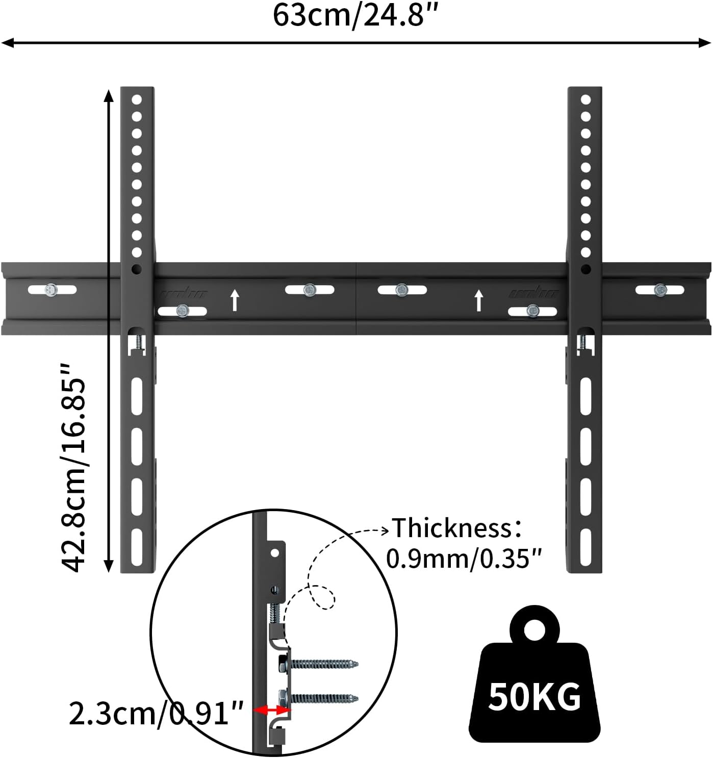 Detalle 2 de UNHO Ultra Slim TV Wall Mount Bracket (18mm low profile) for 30–72-inch TVs up to 50kg, max VESA 600x400