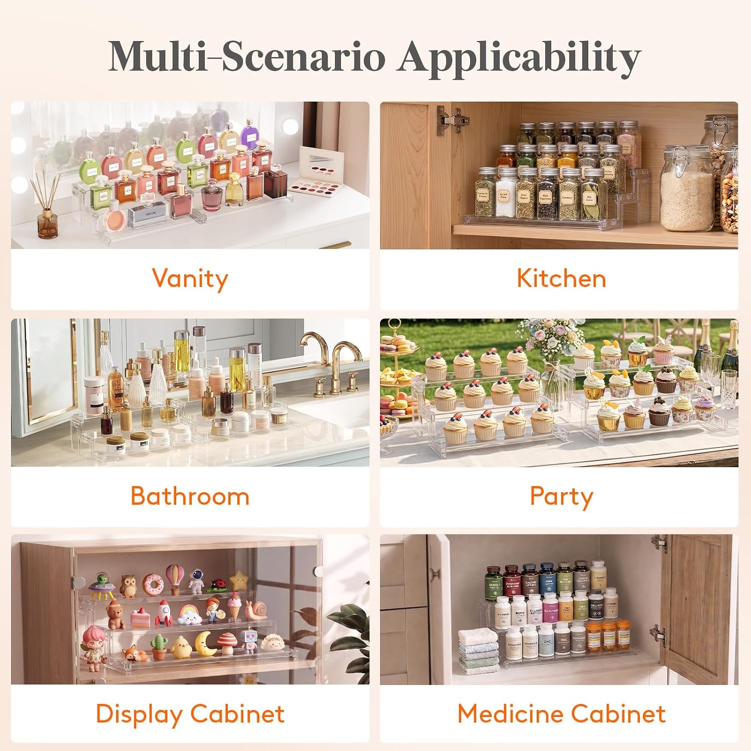Thumbnail 6 de Lifewit 12in 3-Tier Clear Display Rack: Tool-Free Spice, Fragrance, and Cupcake Organizer