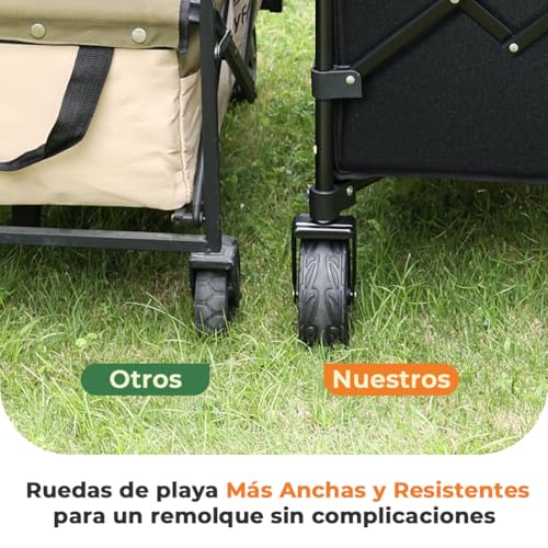 Detalle de SLIDBEAT Carro de Playa Plegable XL (150L): transporte ligero para camping, playa y jardín
