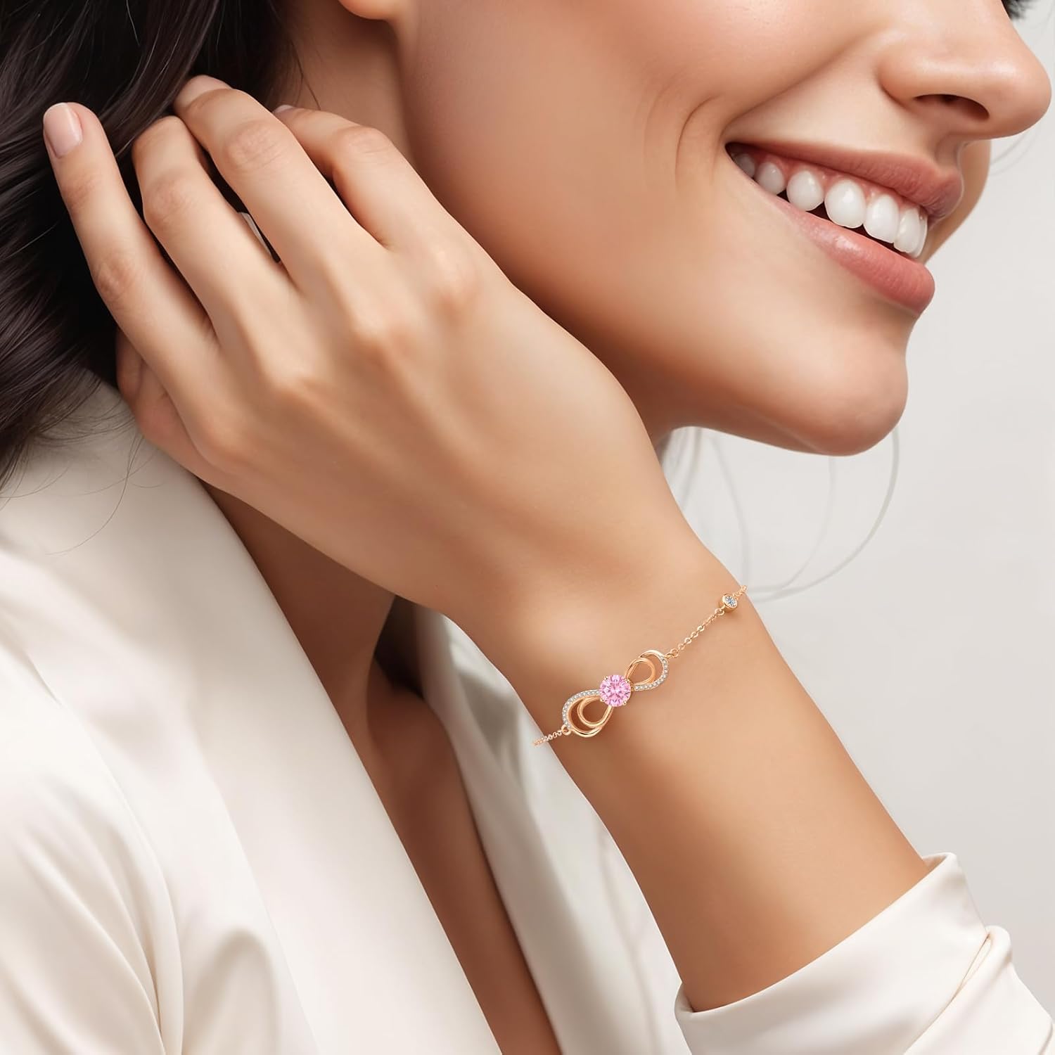 Thumbnail 2 de CDE Infinity Armband für Damen mit Herz, Zirkonia und Geburtsstein (Roségold)