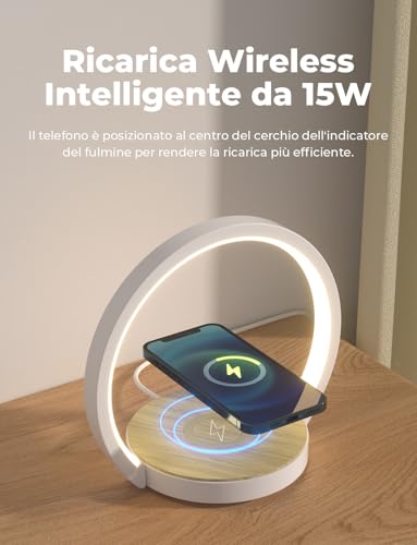Detalle de VOSFEEL Lampada da Comodino a 3 intensità con Caricabatterie Wireless – tocco, versatilità e stile
