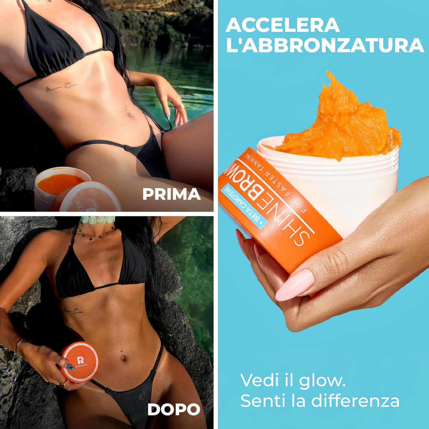 Detalle de BYROKKO Shine Brown Beta Carotene Acceleratore: crema solare abbronzante a base di beta carotene, 210 ml