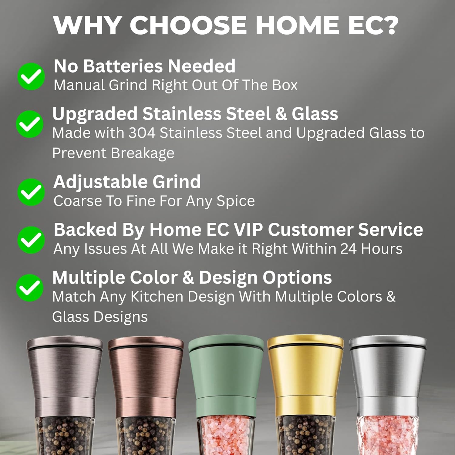Thumbnail 5 de Home EC Premium Stainless Steel Salt & Pepper Grinder Set