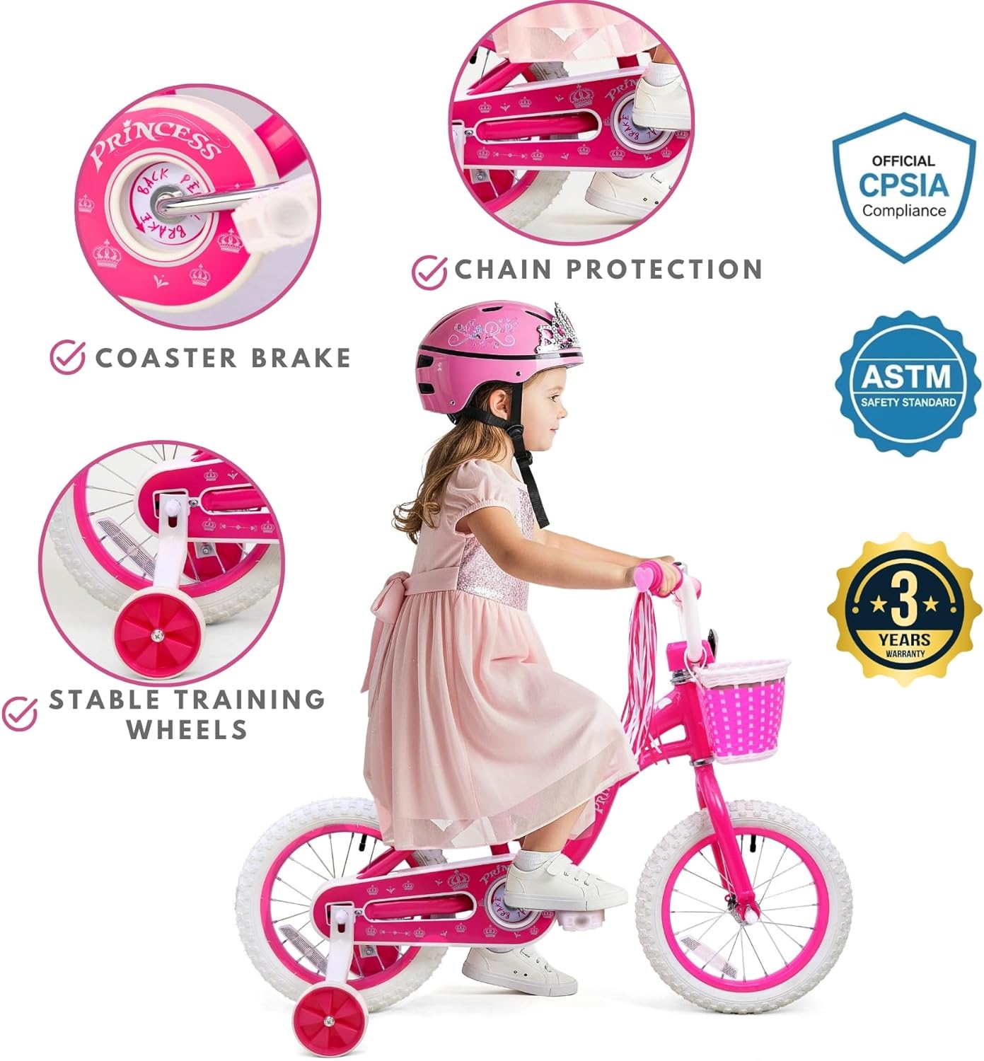 Thumbnail 3 de Bicystar Girls Bike for Toddlers (Ages 2–5) – 12/14/16 Inch Princess Kids Bike with Training Wheels, Basket & Sparkling Frame (Pink)
