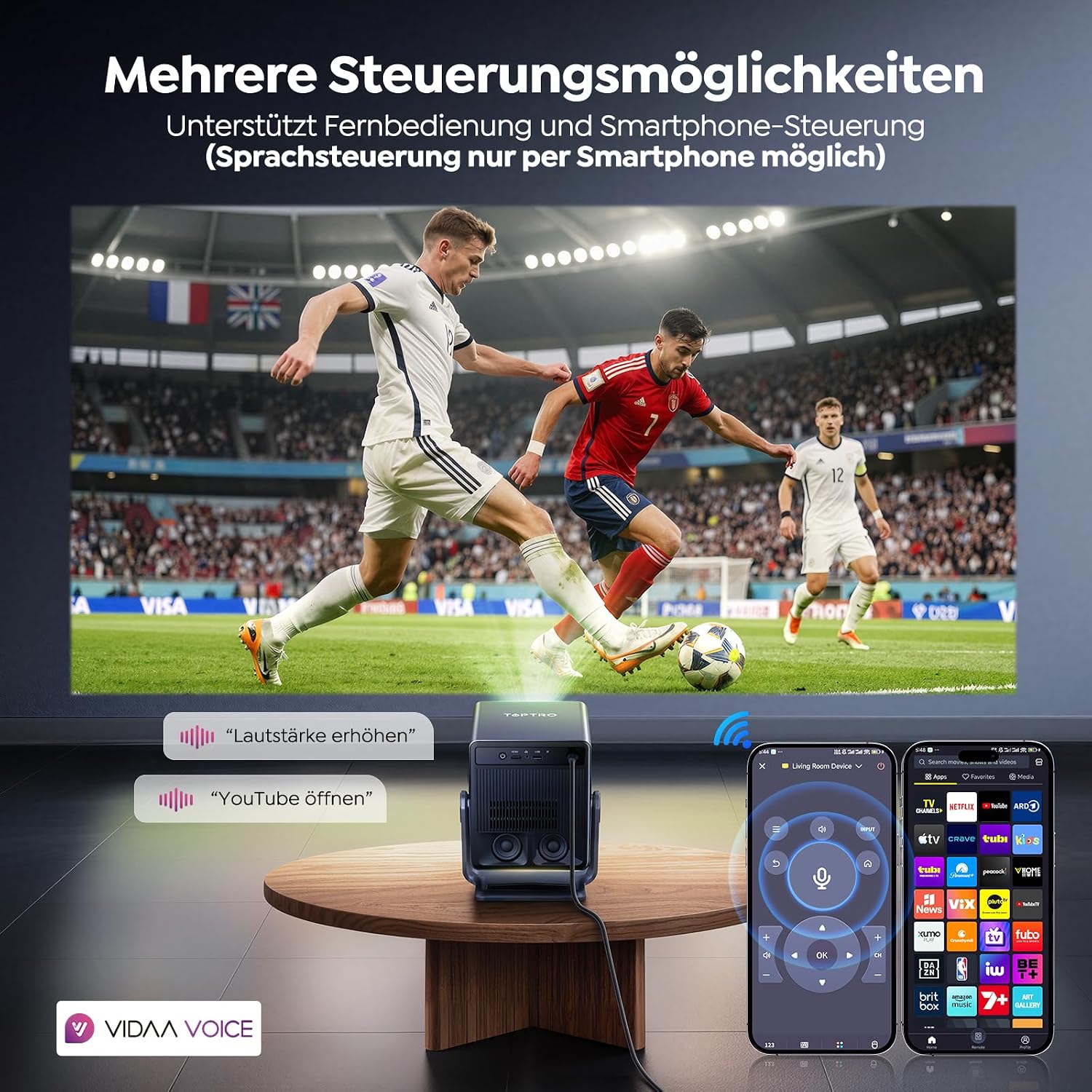Thumbnail 6 de Beamer 4K mit VIDAA OS – TOPTRO A2: Schnelles Streaming, intelligentes Bildmanagement und flexibler Aufbau