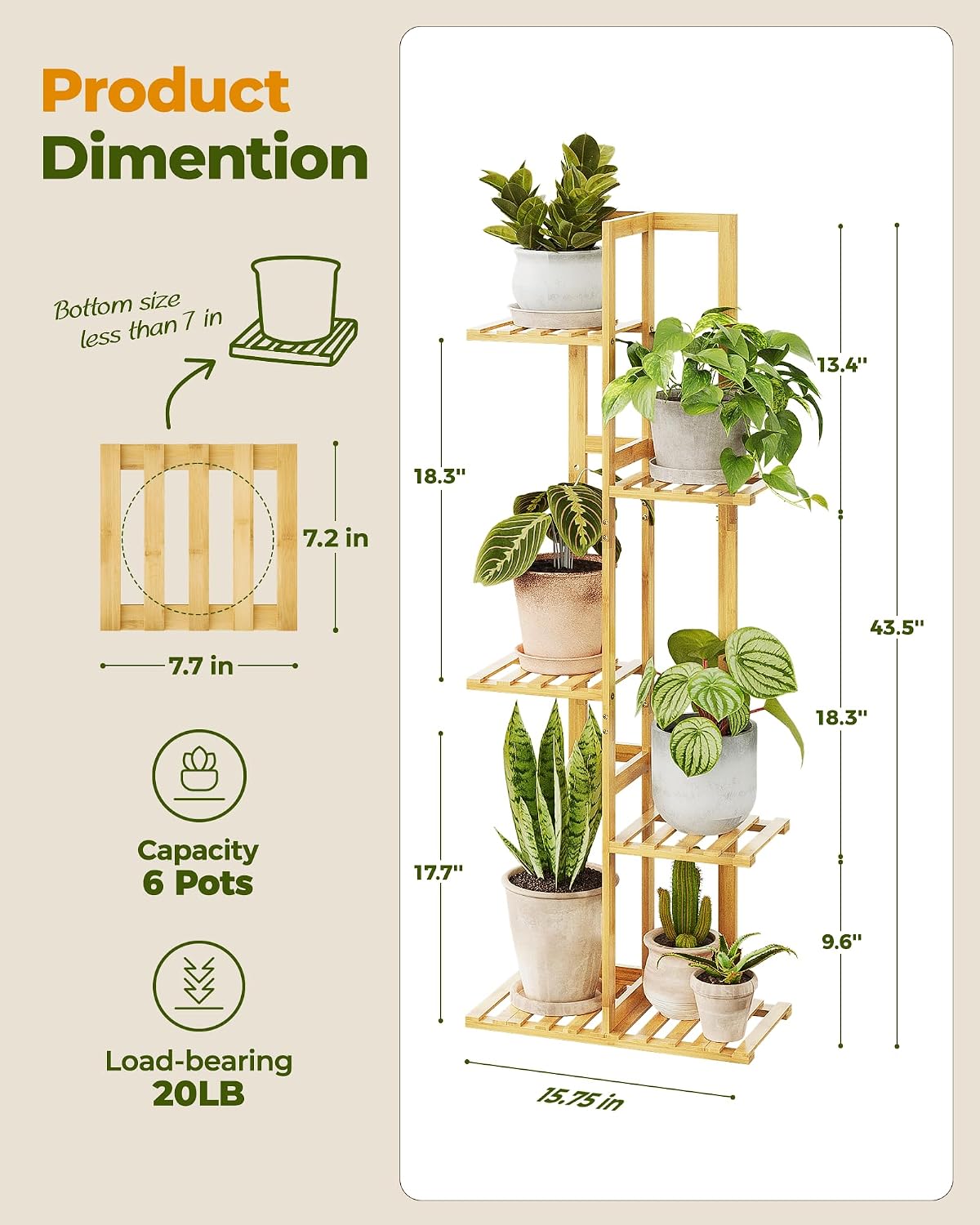 Thumbnail 3 de Bamworld 5-Tier Bamboo Corner Plant Stand for Indoor Use
