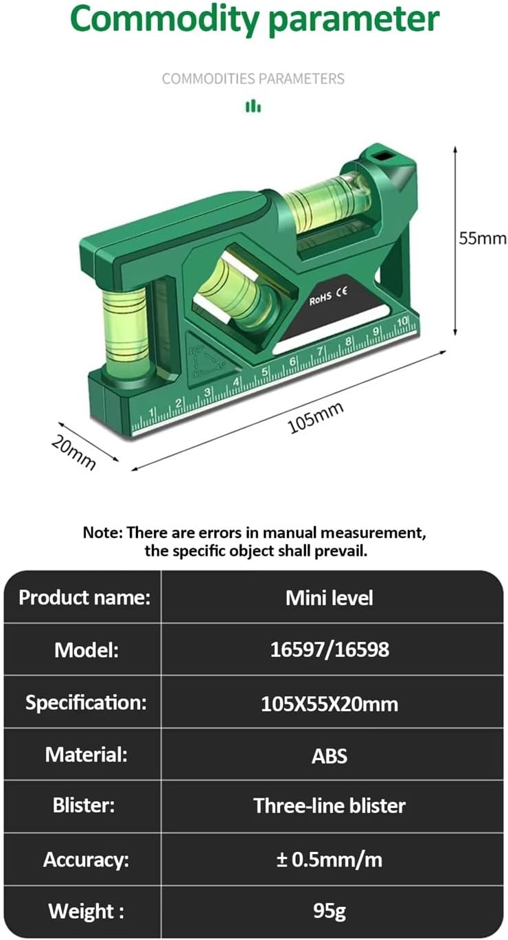 Detalle de Omana 3-in-1 Magnetic Spirit Level, 45°/90°/180°, Green Plastic