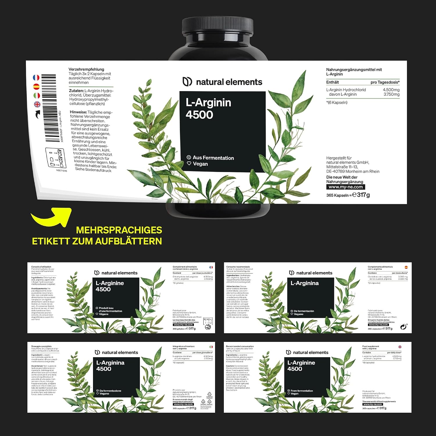 Thumbnail 3 de natural elements L-Arginin 4.500 mg Kapseln