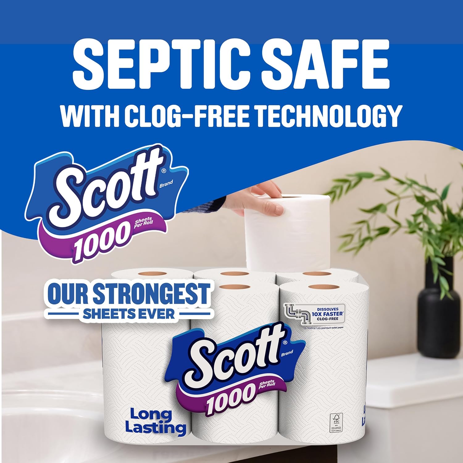 Detalle 2 de Scott 1000 Toilet Paper — 18 Rolls, 1000 Sheets per Roll (1-ply)