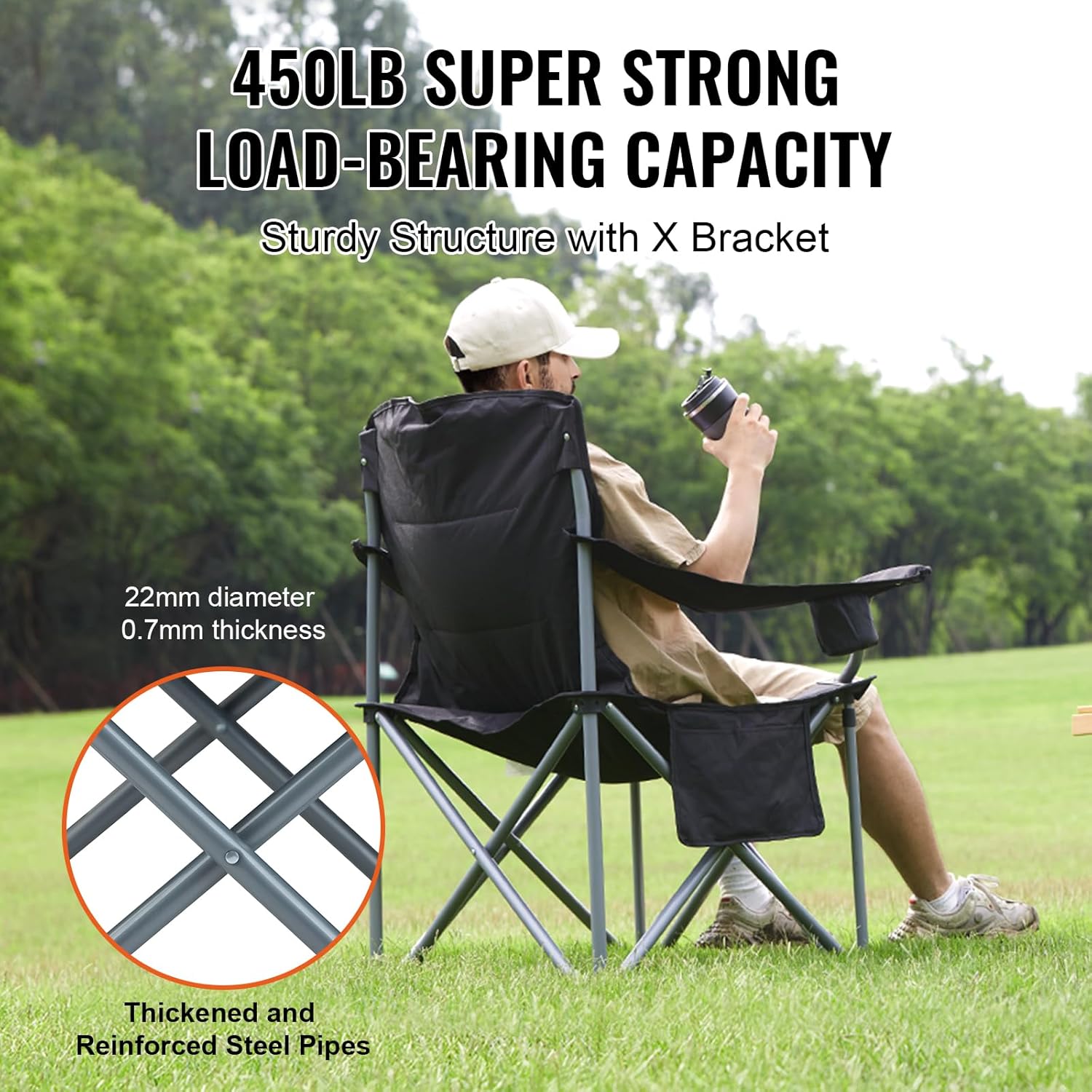 Thumbnail 3 de VEVOR Oversized Camping Folding Chair, 600D Oxford Fabric, Padded Backrest