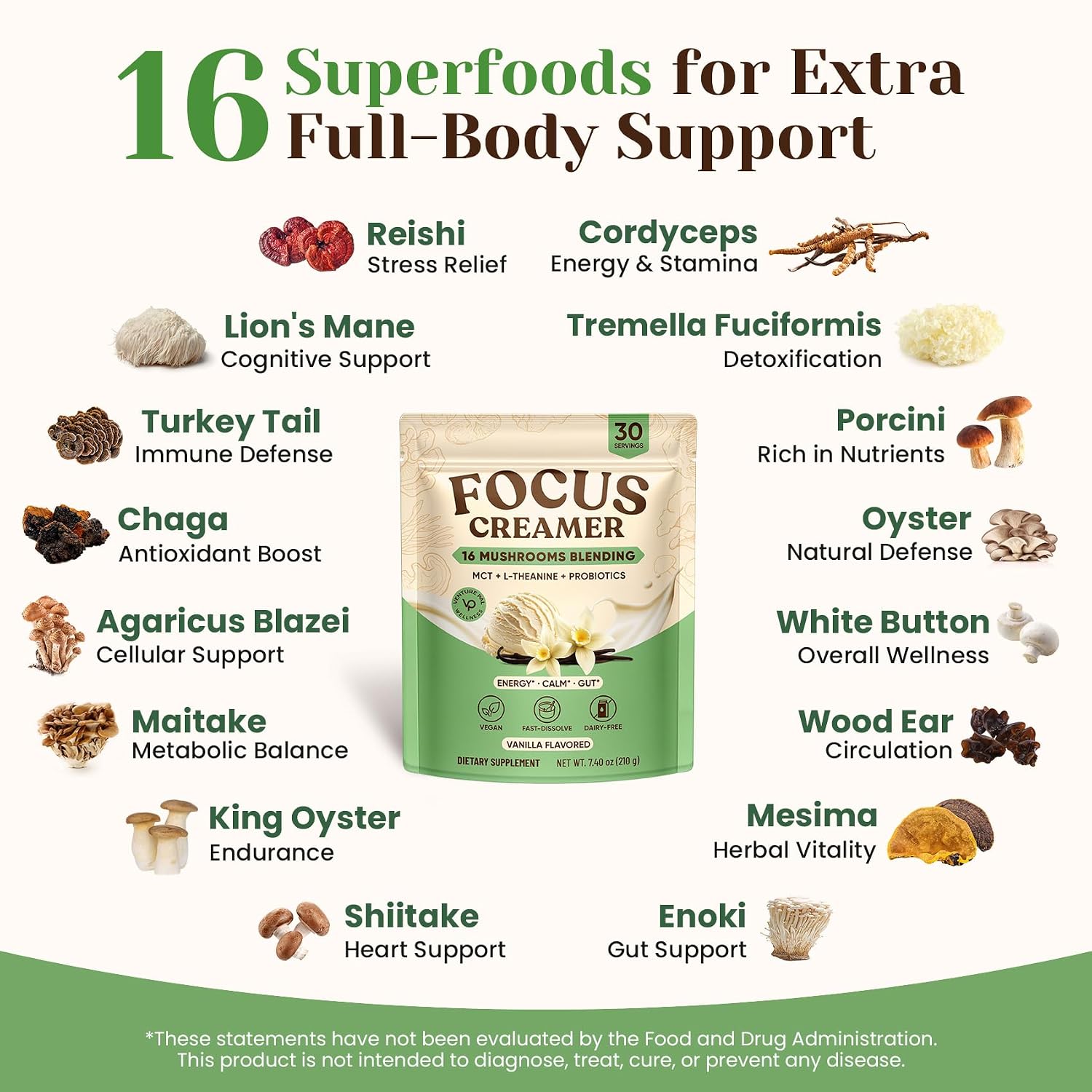 Detalle 2 de Venture Pal Superfood Probiotic Coffee Creamer, Vanilla, 16 Mushrooms & MCT