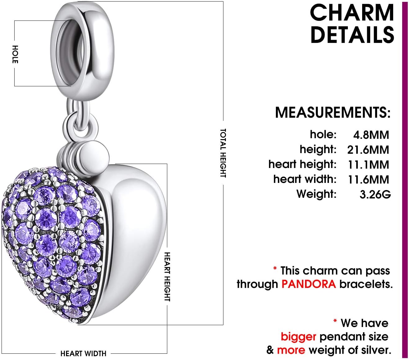 Thumbnail 3 de NINGAN Herz Charm-Anhänger I Love You (Ich liebe dich) – 925er Sterling Silber, enge Swarovski-Details