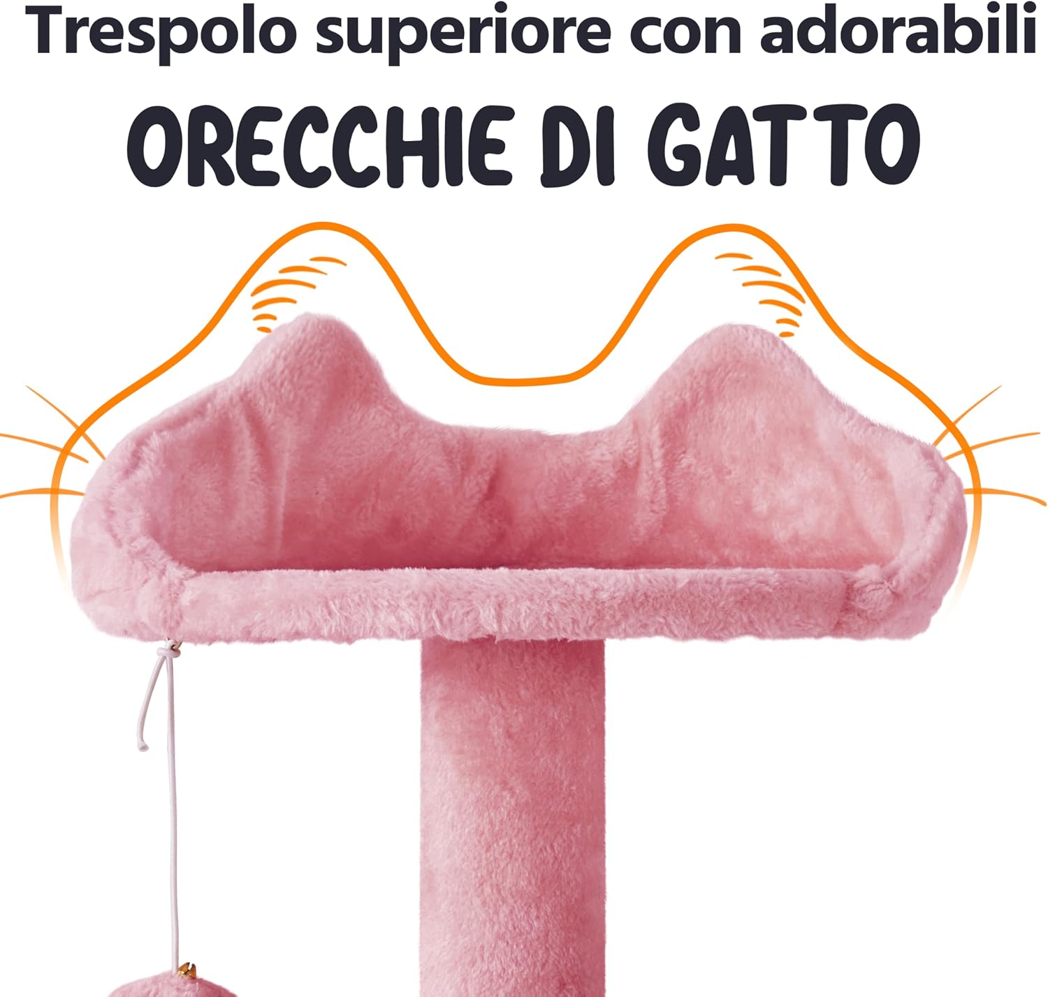 Thumbnail 6 de Yaheetech Albero Tiragraffi per Gatti 178 cm con 3 Pali Graffiatoi, Grotta e Pompon in Peluche (Rosa)