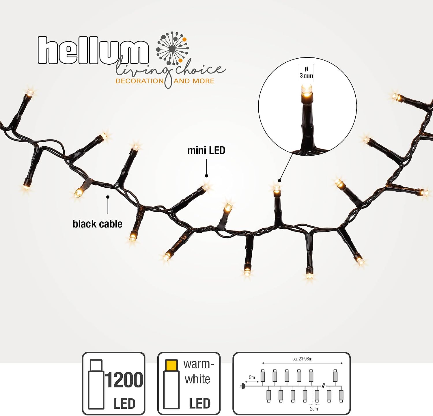 Thumbnail 1 de Hellum luci da fata per esterni 1200 LED bianco caldo – serpentina LED, 23,98 m