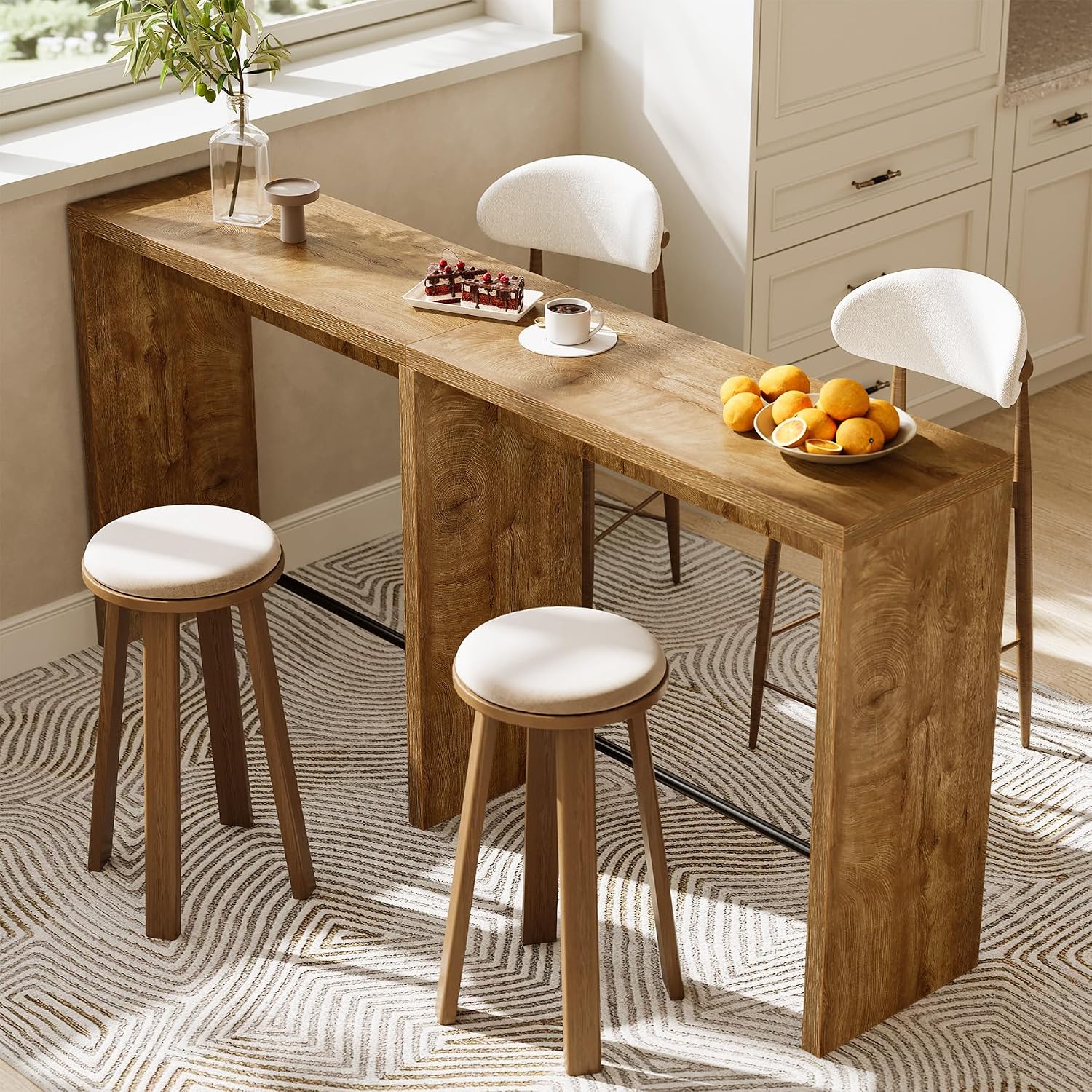 Detalle de LITTLE TREE 78.74" Narrow Bar Table with Iron Footrest, Wood-Colour Top