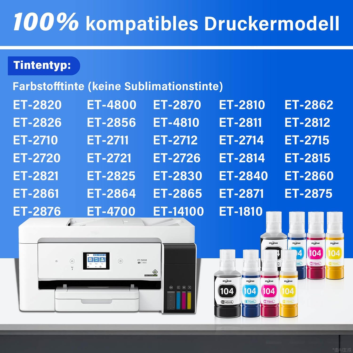 Detalle de Tinte 104 Multipack 2 Sätze kompatibel für Epson 104 (für ET‑2820/ET‑4800 u. a.): 2x Schwarz, 2x Cyan, 2x Magenta, 2x Gelb