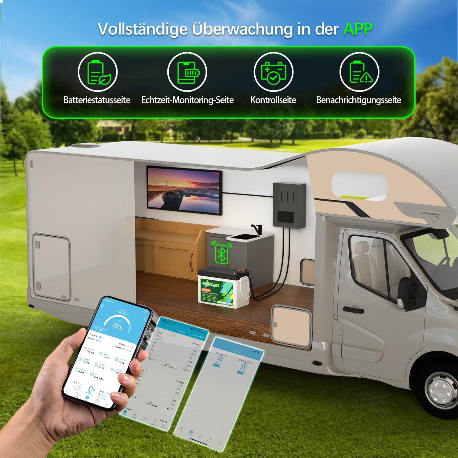 Detalle de Mjbsan 12V 330Ah LiFePO4-litiumbatteri med Bluetooth och 200A BMS