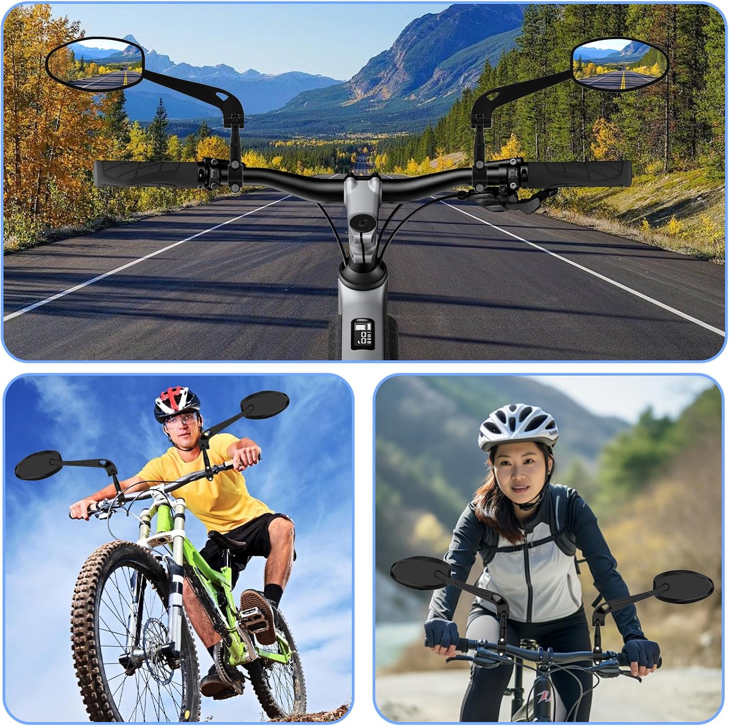 Detalle 2 de Bike Mirror 1 Pair: HD Wide Angle Large Bicycle Rear View Mirror for 22-25mm Handlebars