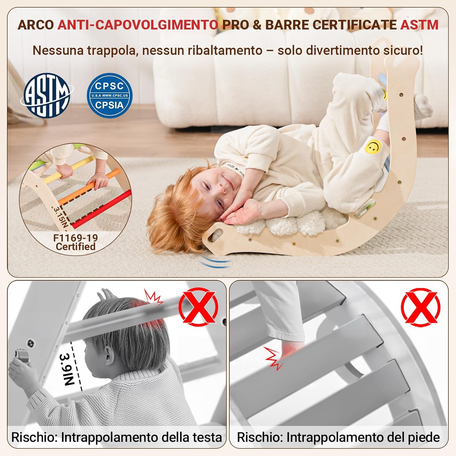 Detalle de COSYLAND Set di Arrampicata 8 in 1 per Bambini – Triangolo Pikler e Arco Montessori Compatti (Arcobaleno Classico)
