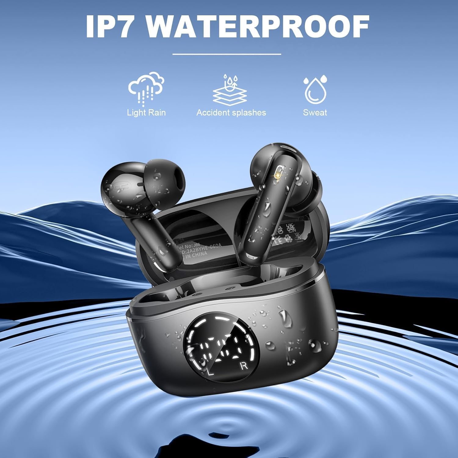 Detalle de 2026 Bluetooth Kopfhörer – Kabellose In-Ear mit 56 Std Spielzeit, IP7, ENC Mikrofonen & LED-Anzeige