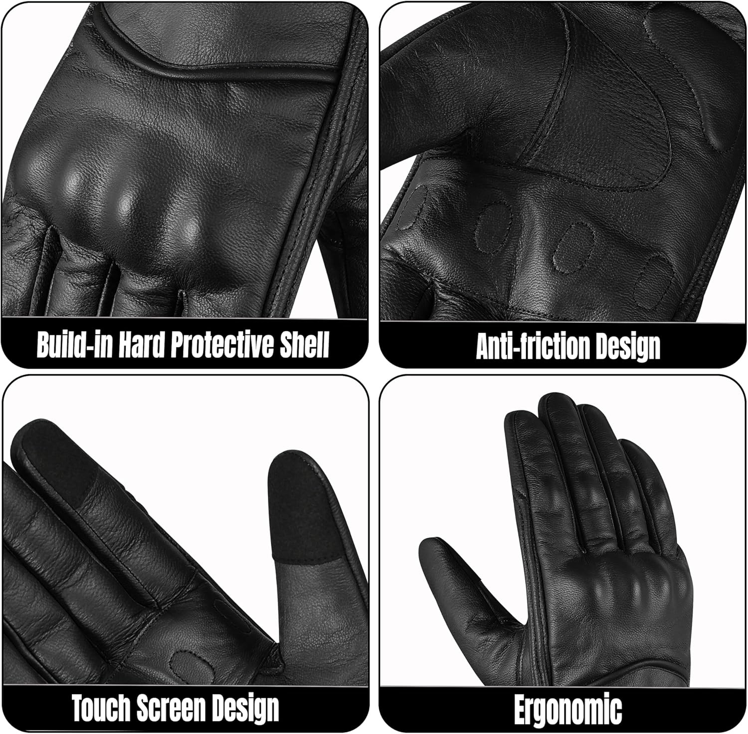 Detalle 2 de TOROGA Hard Knuckle Leather Motorcycle Gloves Full‑Finger