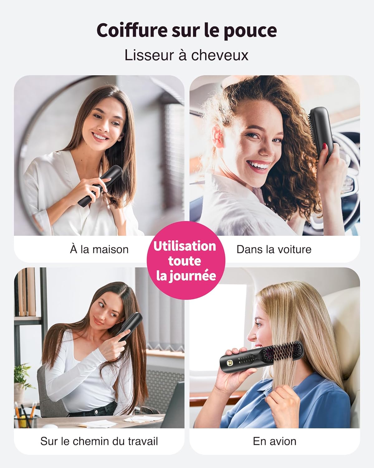 Thumbnail 1 de Bopcal Brosse Lissante sans fil 10000mAh 3-en-1 : mini lisseur et brosse anti-frisottis