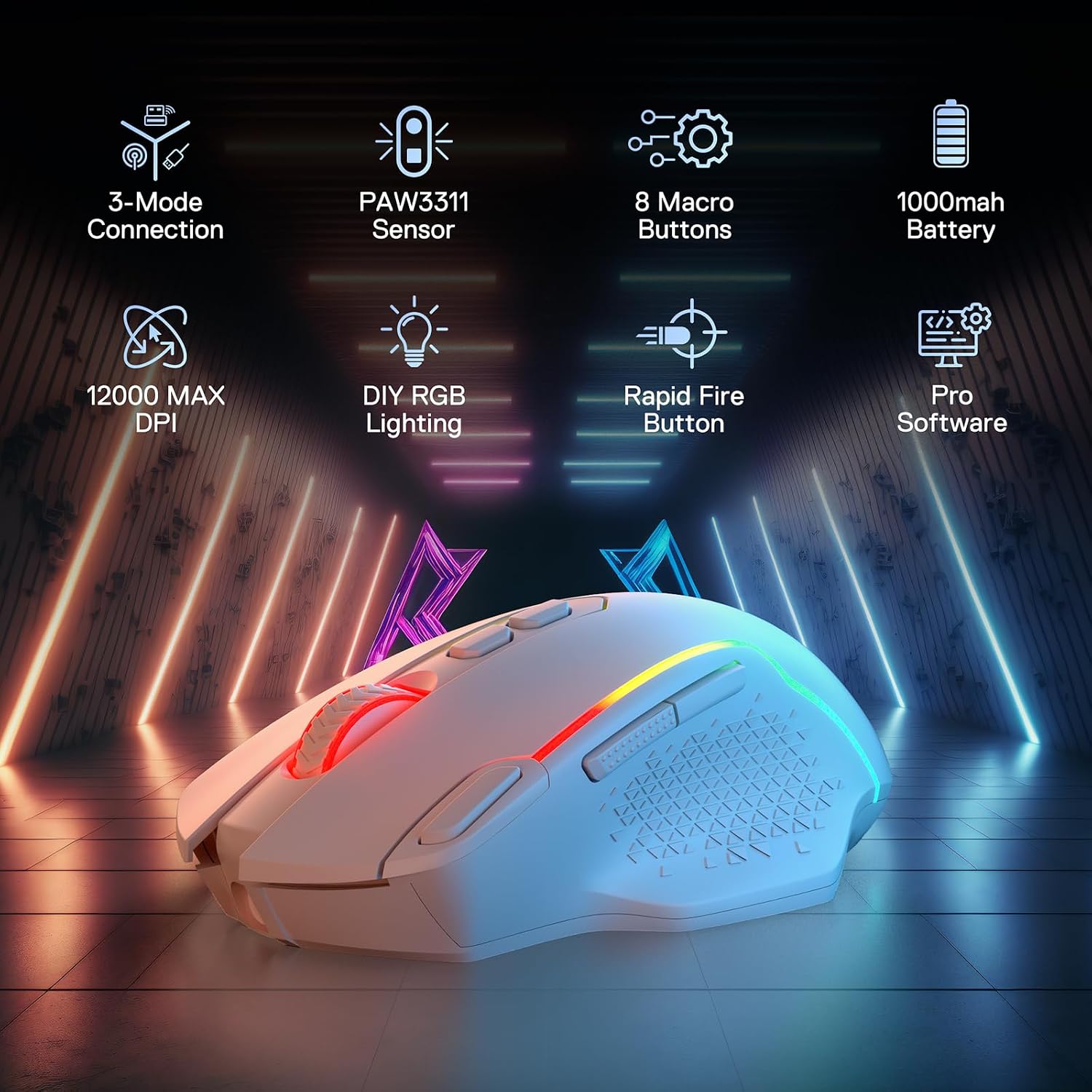 Thumbnail 1 de Redragon M810 MAX 3-Modi Wireless Gaming Maus (12000 DPI, RGB, Rapid Fire, 8 Makrotasten)