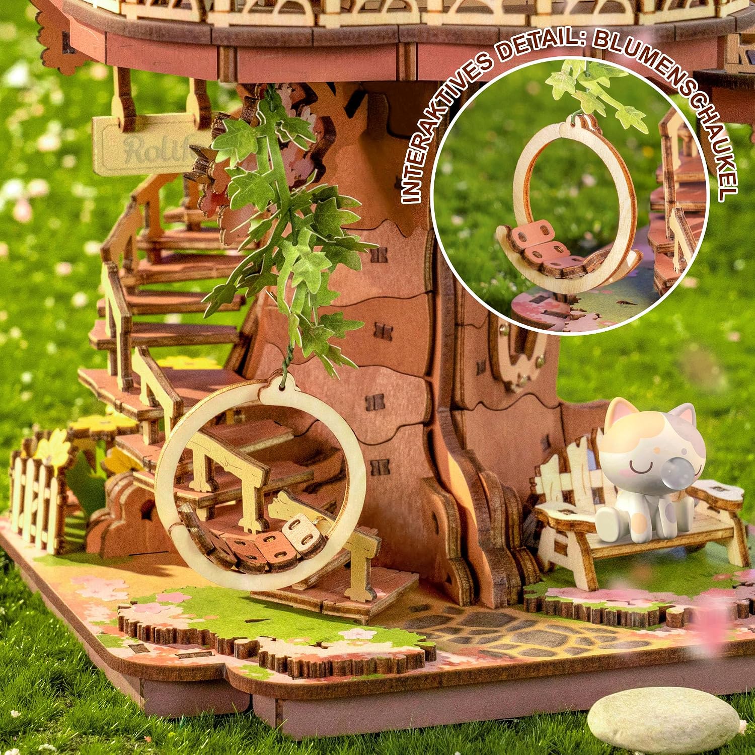 Thumbnail 6 de Rolife Sakura Baumhaus – 3D-Puzzle aus Holz, 535 Teile, glitzernde Kirschblüten