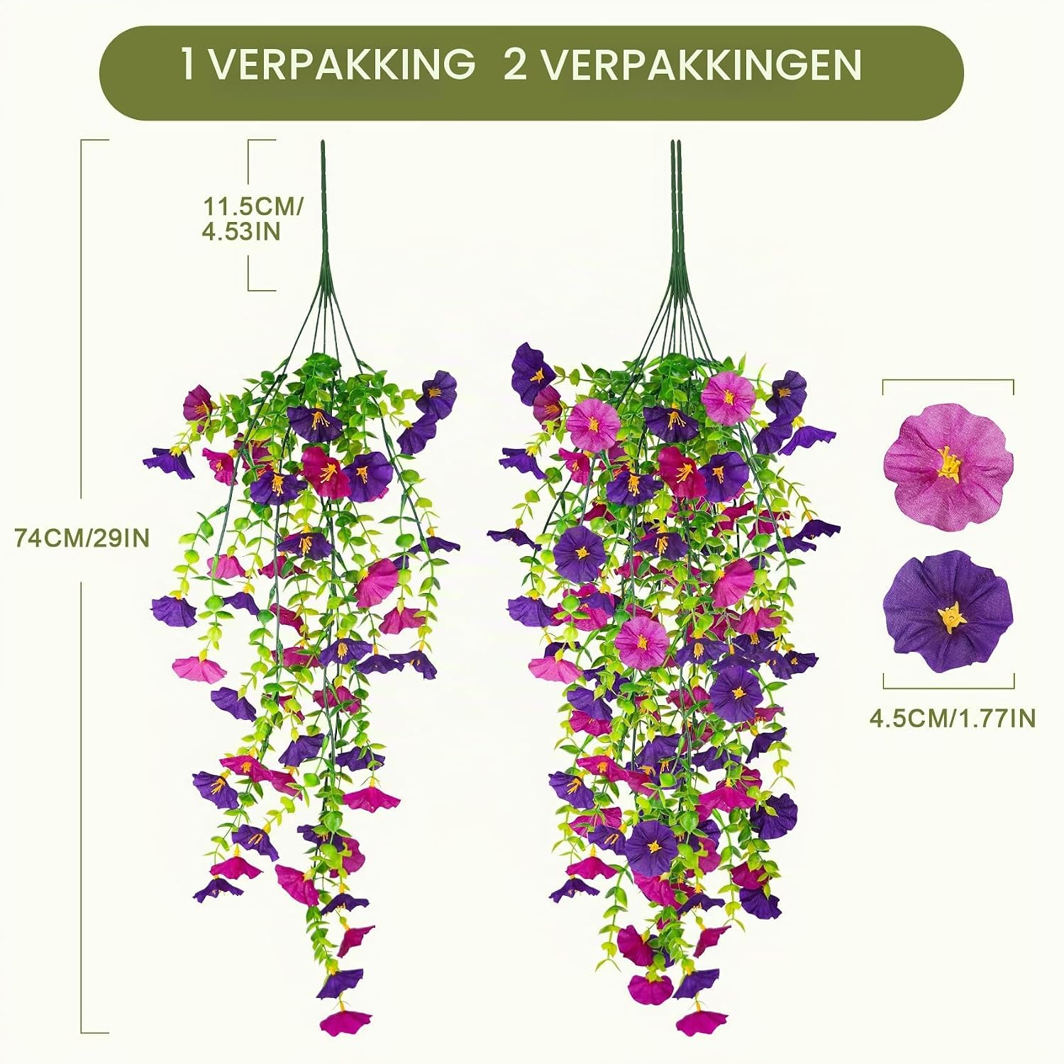 Detalle de ADORAMOUR kunstmatige morning glory-slingers, set van 4, UV-bestendig