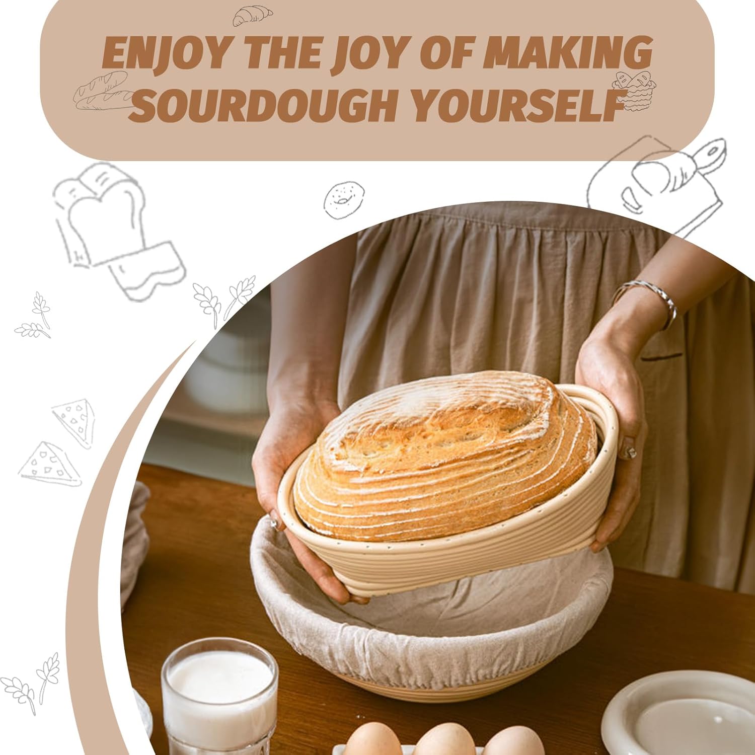 Thumbnail 5 de Sourdough Proofing Basket Set 10" 🥖