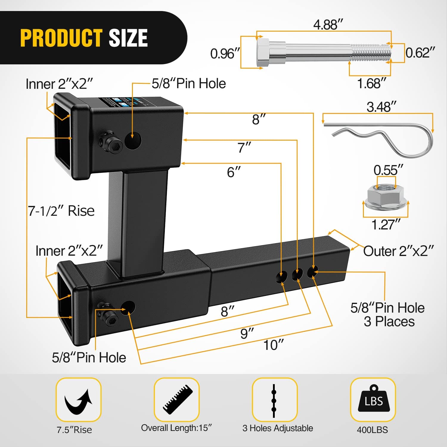 Detalle 2 de Nilight Dual Hitch Extension 10" receiver