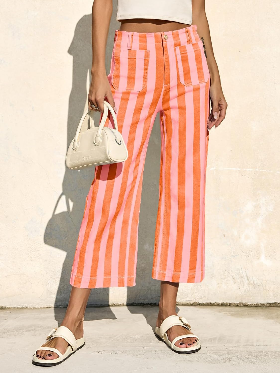 Thumbnail 4 de Tankaneo Women's Cropped Striped Jeans: High-Waisted, Stretchy Denim with Pockets