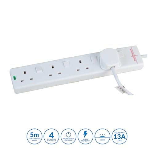 Detalle 2 de PRO ELEC PELB1921 4 Way Individually Switched Surge Protected Extension Lead White, 5m